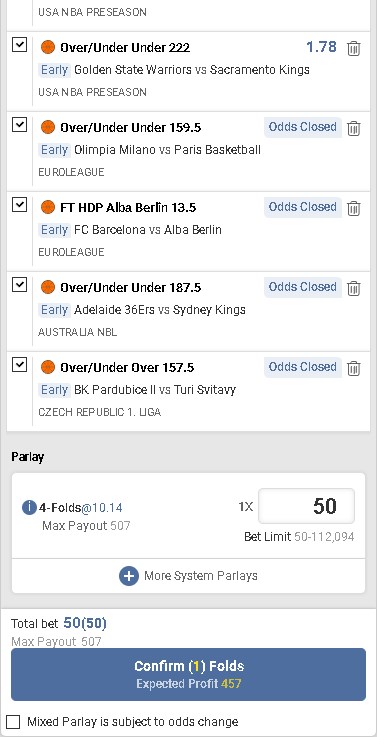 Parlay betting slip